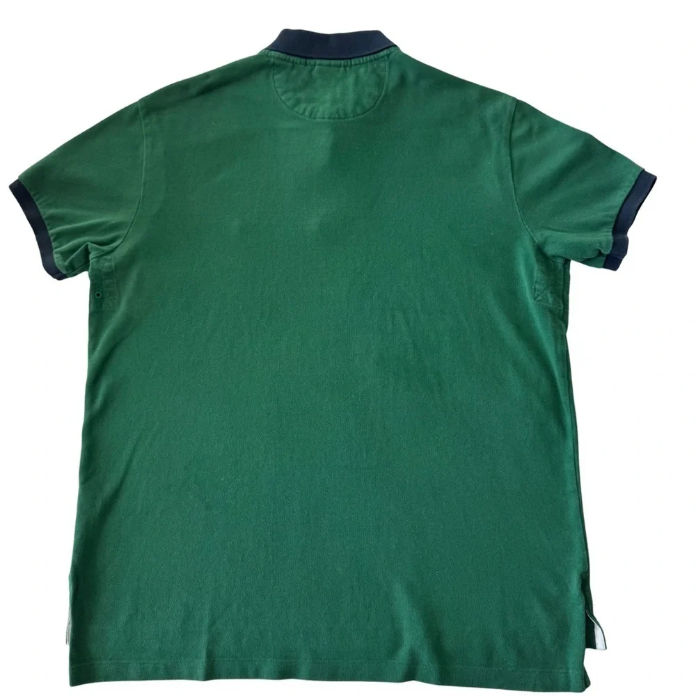 Polo Ralph Lauren Men’s Vintage Green Polo L Navy Collar Zip Snap‎ Closure EUC